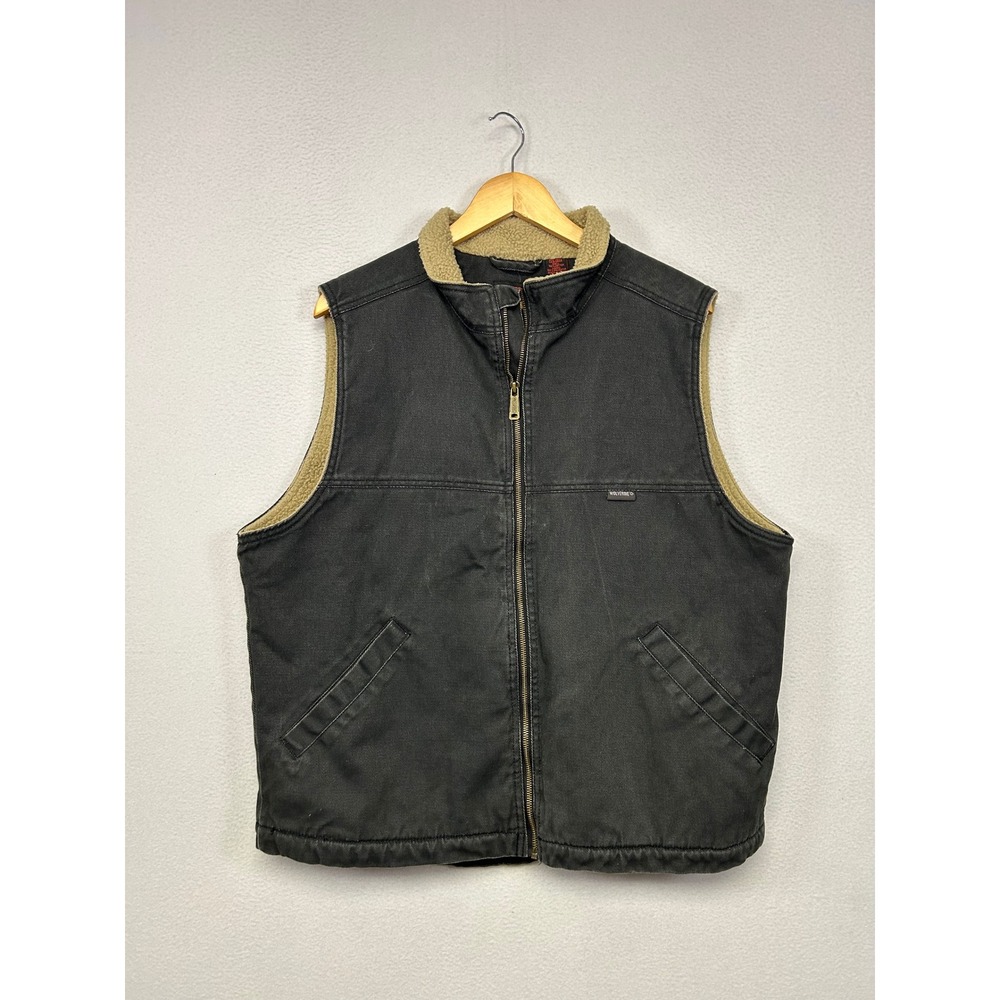 Workwear Gorpcore Wolverine Mens L Black Sherpa Lined Canvas Full Zip Vest